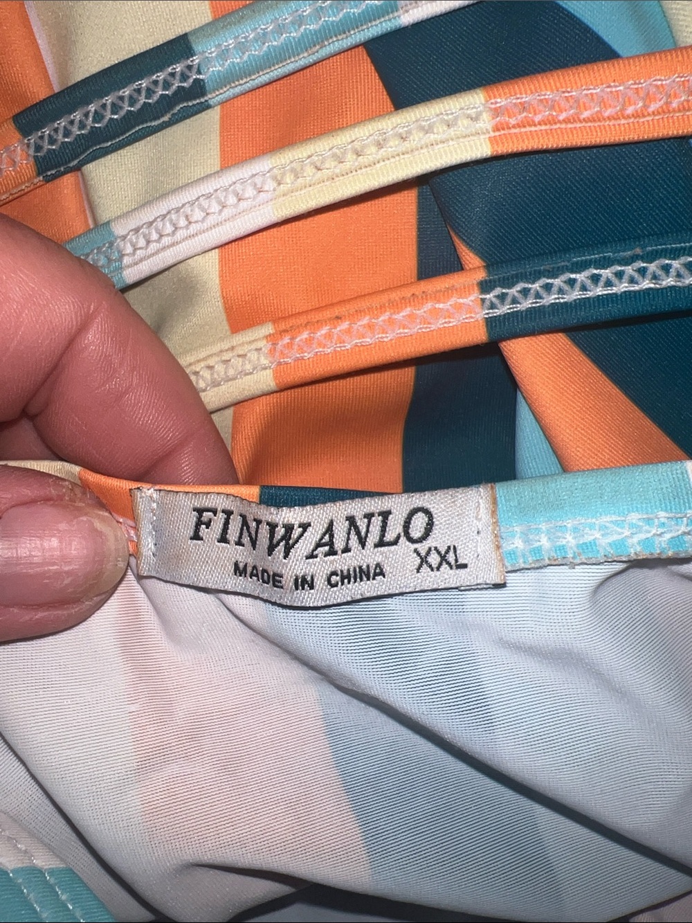 Striped Two-Piece Tankini Swim Set in Teal, Orange, White & Baby Blue - Picture 5 of 6